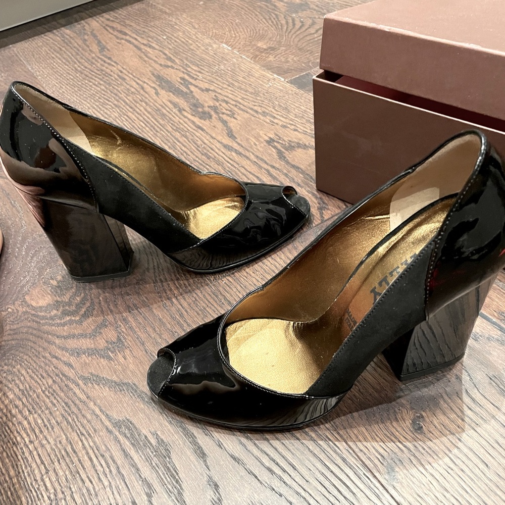 Bally mixed leather black chunky heel 36.5.